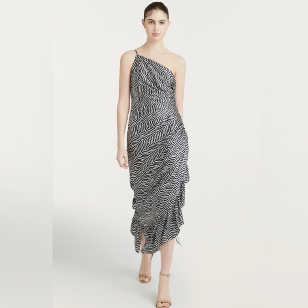 NWT Cinq a Sept Christel One Shoulder
Asymmetric Silk Midi Dress Sz 00 $595
